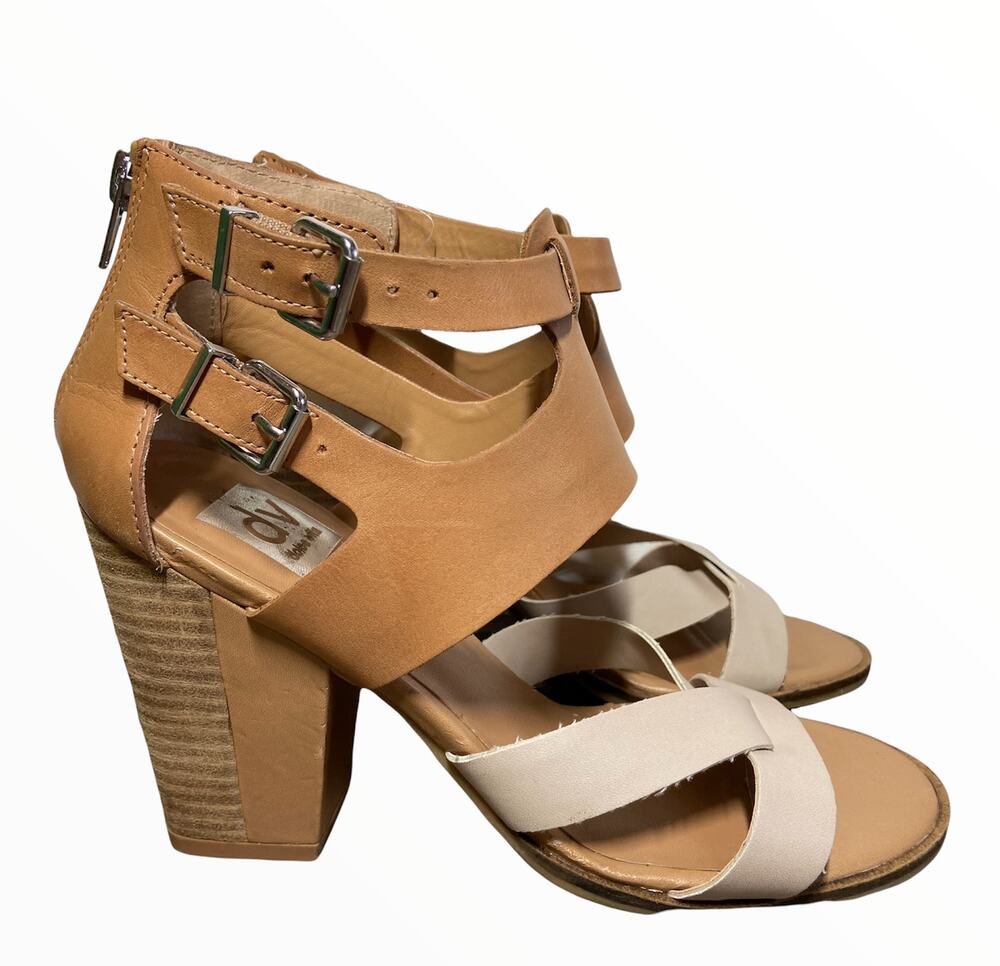 Dolce Vita Leather Heels Sandals Ankle Criss Cross Strap Tan Cream Neutral 8